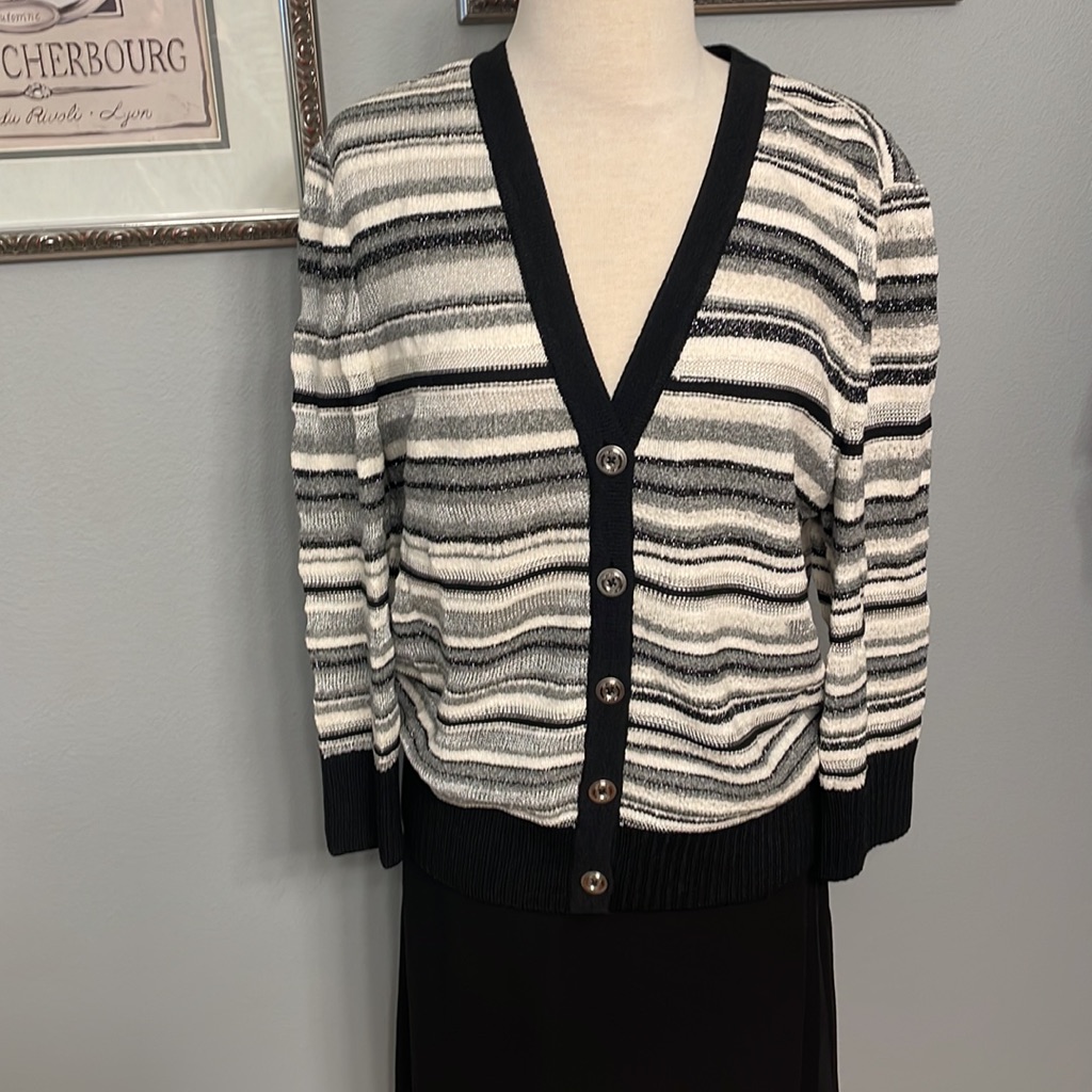 St John Metallic Stripe Button Cardigan